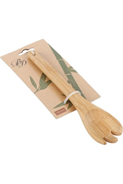 B&D Natural Bamboo Serving Fork, 17x5.7cm, Eco Kitchen Utensil with Decorative Leaf Pattern Packagin