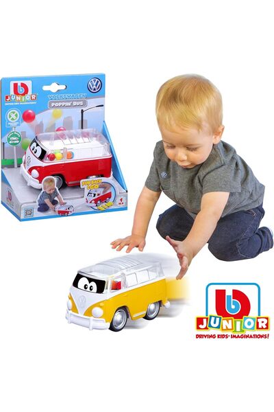 BB Junior Toy Car Volkswagen Poppin' Bus Samba Bus - Red/Yellow (1:1)