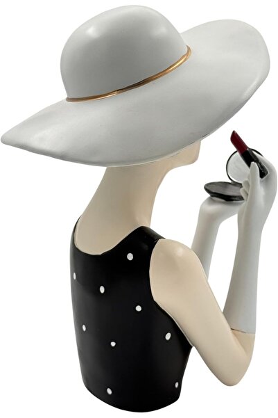 B&D B and D Vintage Lady Statue, Assembled Ceramic Home Decor with Gold Tray, 15 × 12 × 10 cm, Black a