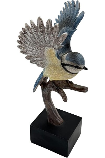 B&D Blue Jay Decorative Resin Bird Statue - Hand-Painted, Spread Wings, Black Base