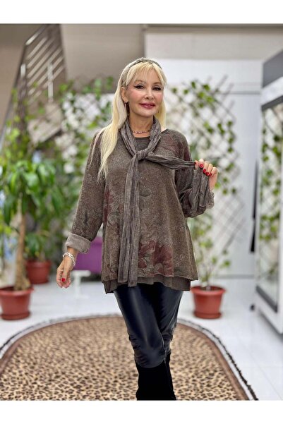 Punta Otantik Yg10507 Italian Scarf Sweater Brown