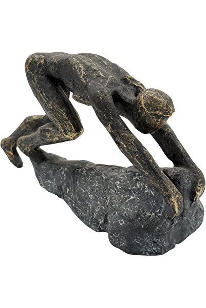 B&D DÉCOR Modern Climbing Figure Sculpture, Black & Gold Patina