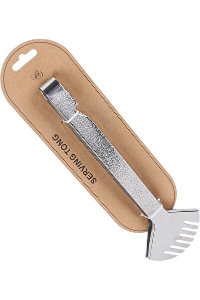 B&D Professional Serving Tongs, Silver Stainless Steel with Textured Grip Handle