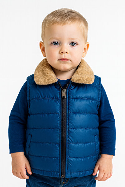 canmana kids&baby Boys' Puffer Vest with Fur Collar