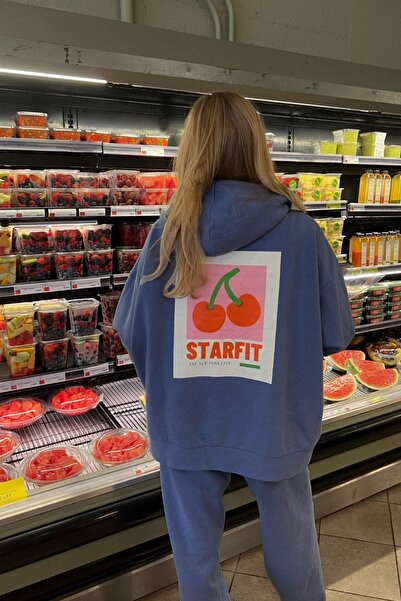 GIA - ART Σετ γυναικεία αθλητική φόρμα Oversize Cherry STARFIT με στάμπα Marine – 3 νήματα φλις, με κουκούλα, ελαστικό πόδι