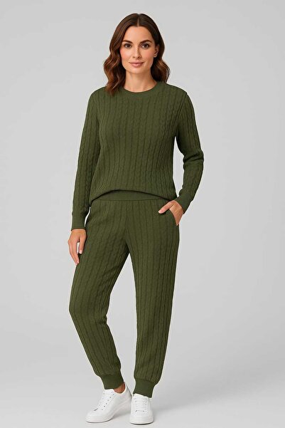 ANATOLIATEKSTILE 2-Piece Knitted Tracksuit, One Size (S-L) – Sweater + Pants, Thermal Comfort, Soft Material