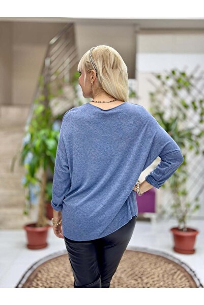 Punta Otantik Yg59100 Italian Stone and Butterfly B Printed Knitwear Blouse Blue