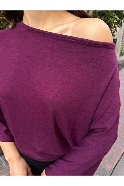 BEJNA Women's Batwing Sleeve Off Shoulder Modal Textured Blouse