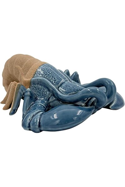B&D Decorative Ceramic Lobster Sculpture, Blue and Tan, Coastal Home Decor, Nautical Theme Figurine