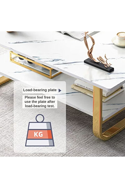 KEKE White Marble finish Top 2 Tier Modern Living Room Home Sofa Table