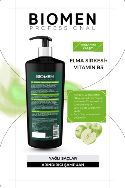 Biomen Professional Elma Sirkesi&vitamin B3 Yağlanma Karşıtı Arındırıcı Şampuan 1000 ml