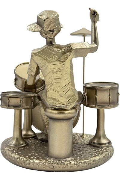 B&D DÉCOR Decorative Drummer Figurine, Gold-Tone Metal Statue, Musical Instrument Theme, Drum Set S