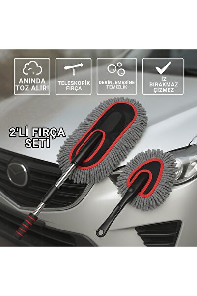 Polham Teleskopik Saplı 2 Adet Temizlik Fırça Seti – İz Bırakmaz, Çizmez Toz ...