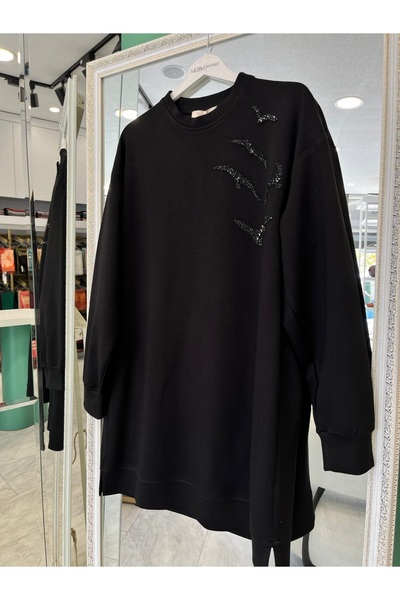 MRM MERAM BUTİK Shoulder Pad Tex Stone Tunic - Black - 48