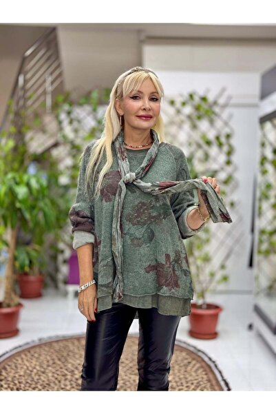 Punta Otantik Yg10507 Italian Scarf Sweater Khaki