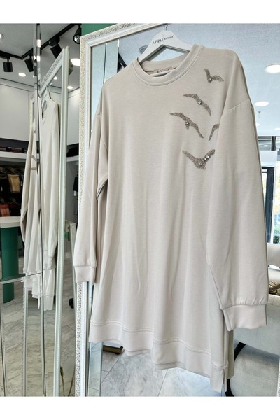 MRM MERAM BUTİK Shoulder Pad Tex Stone Tunic - Stone - 46