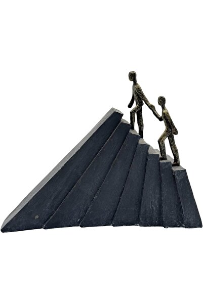 B&D DÉCOR Sculptural Art Piece - Bronze Figures on Dark Gray Stone Base (Mentorship Theme)