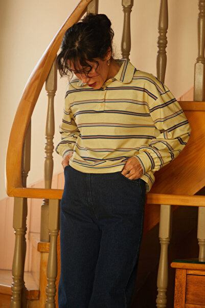 ZÜLAYS Çizgi Baskılı Sweatshirt Tereyağı Sarısı