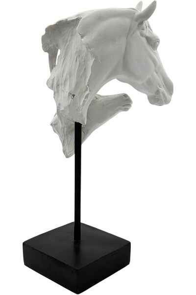B&D Decorative Horse Head Statue by banddtools — Double Horse White Resin on Black Base