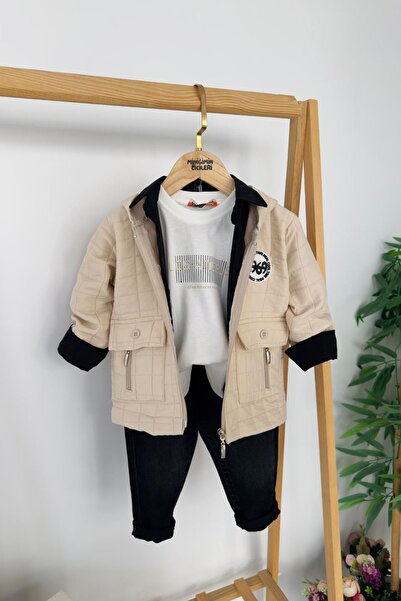 Minigimin Cicileri My Little One's Cicileri Loş Angel Quilted Cardigan 4-Piece Boys' Set - Beige