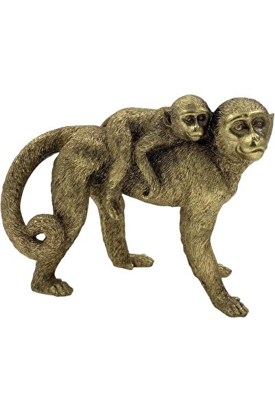 B&D RESIN DÉCOR Gold Chimpanzee Family Decorative Figurine, Antique Metallic Finish