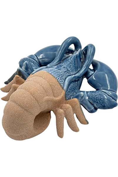 B&D Decorative Ceramic Lobster Sculpture, Blue and Tan, Coastal Home Decor, Nautical Theme Figurine