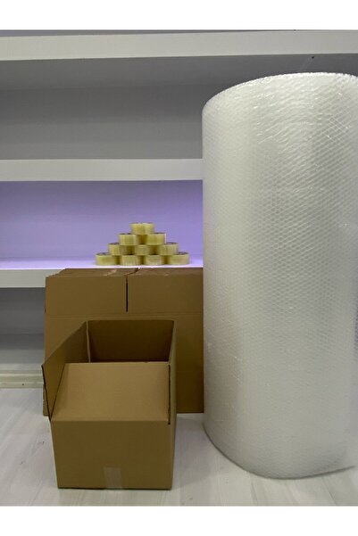 e Erta Koli Taşınma Seti, 30x30x20cm 10'Lu Adet Çift Oluklu Boş Karton, 1 Adet Koli Bandı, 40gr. 5mt Patpat