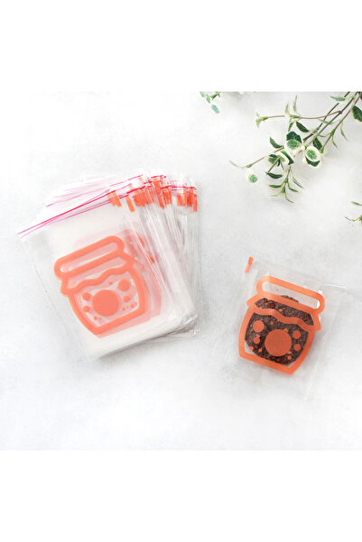 Bimotif Turuncu renkli kavanoz baskılı bantlı şeffaf poşet 10x15 cm (100 adet)