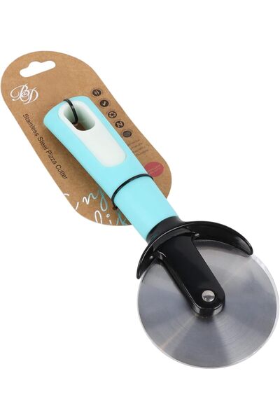 B&D Stainless Steel Pizza Cutter, Turquoise Handle, Professional Wheel Blade, Kitchen Utensil