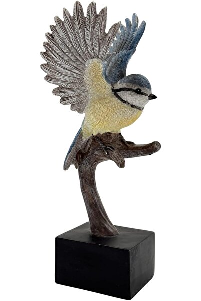 B&D Blue Jay Decorative Resin Bird Statue - Hand-Painted, Spread Wings, Black Base