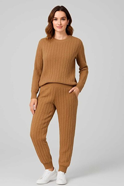 ANATOLIATEKSTILE 2-Piece Knitted Tracksuit, One Size (S-L) – Sweater + Pants, Thermal Comfort, Soft Material