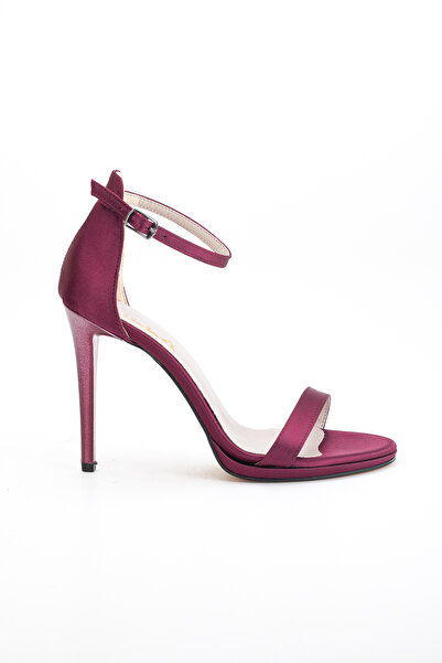 LİLLA Women's Pointed Heel Platform Evening Dress Burgundy Satin Shoes