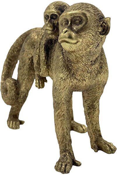 B&D RESIN DÉCOR Gold Chimpanzee Family Decorative Figurine, Antique Metallic Finish