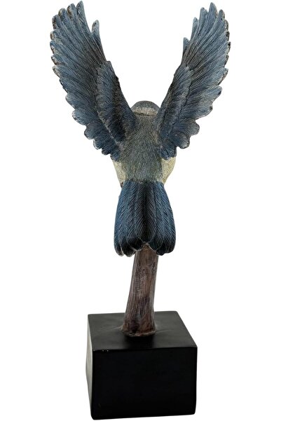 B&D Blue Jay Decorative Resin Bird Statue - Hand-Painted, Spread Wings, Black Base