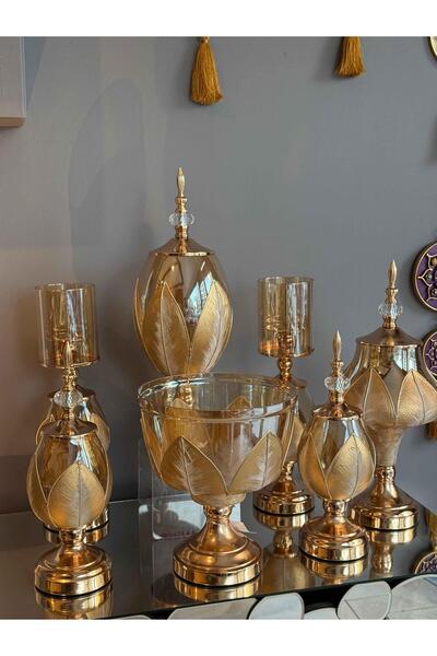 ROSSEV Evora Hand Made 7 Parça Gold Salon Seti