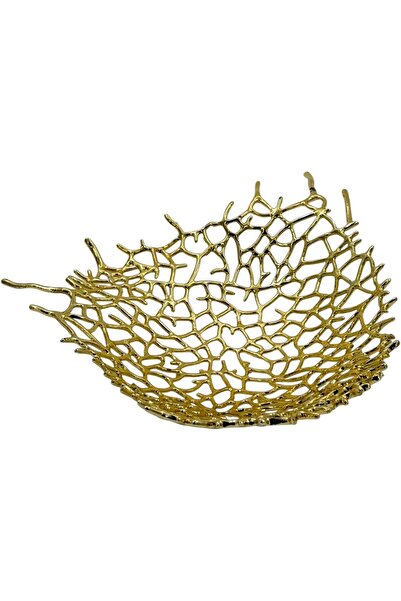 B&D DECORATION Gold Coral Branch Decorative Bowl - Modern Metal Mesh Fruit Basket
