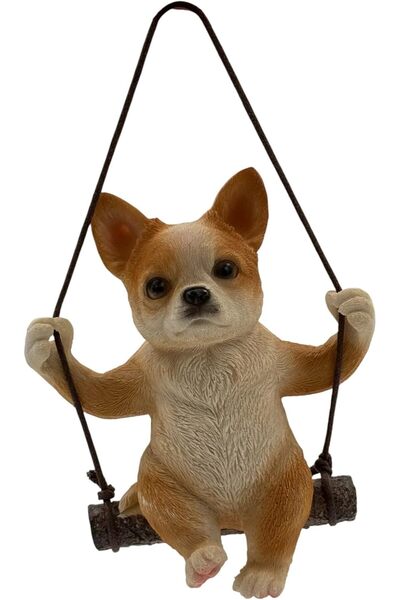 B&D Chihuahua Garden Hanging Ornament – Brown & Cream Resin Dog Statue for Indoor/Outdoor