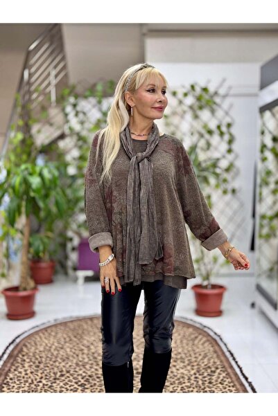 Punta Otantik Yg10507 Italian Scarf Sweater Brown