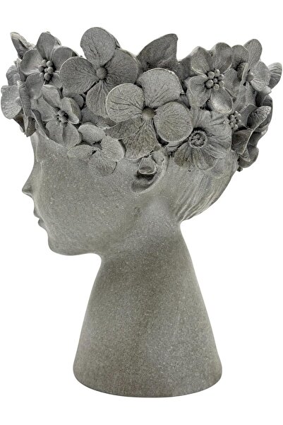 B&D Decorative Resin Head Planter - Grey Floral Crown Design (Indoor/Outdoor)