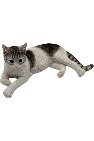 B&D banddtools Small Decorative Cat Statue, White and Grey Indoor Home Decor