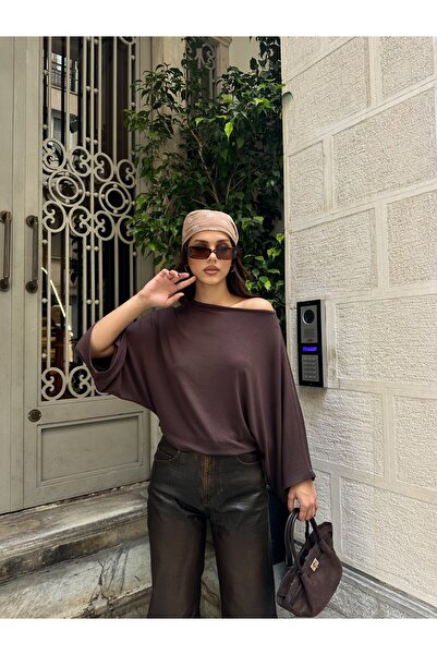 BEJNA Women's Batwing Sleeve Off Shoulder Modal Textured Blouse