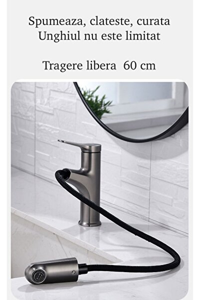 Saharina Baterie de baie cu duș extractibil, anticalcar, economie de apă, anti-stropire, ceramică, mată