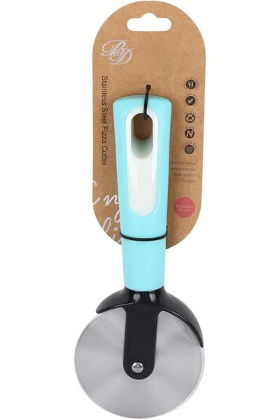 B&D Stainless Steel Pizza Cutter, Turquoise Handle, Professional Wheel Blade, Kitchen Utensil