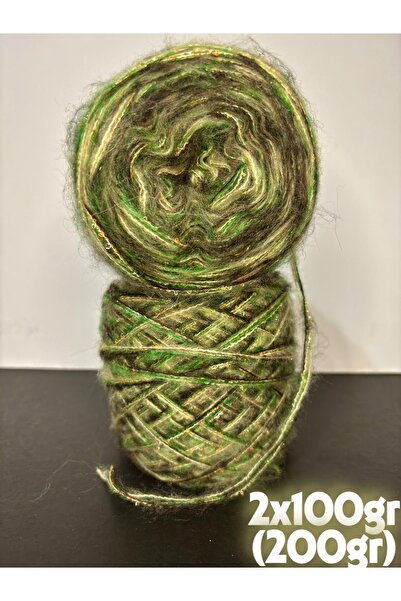 Ana&Kuzusu İplik Yeşil, kahve, krem elit moher, simli buklet (4 kat sarım) özel karışım örgü ip