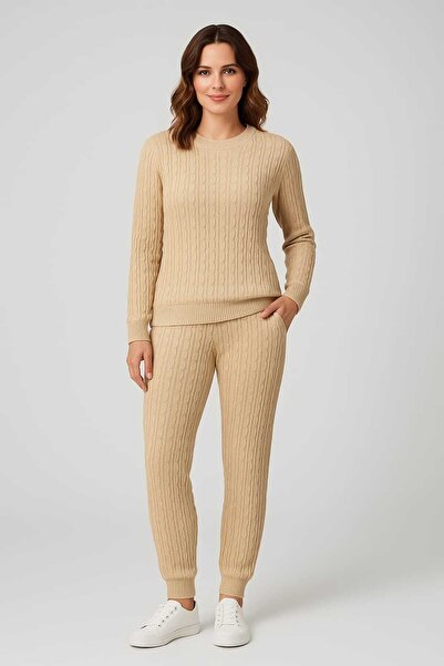 ANATOLIATEKSTILE 2-Piece Knitted Tracksuit, One Size (S-L) – Sweater + Pants, Thermal Comfort, Soft Material