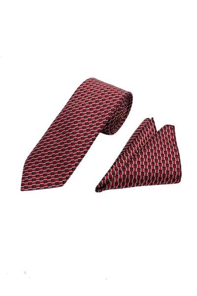 Brianze 7 cm Red Black White Patterned Tie and Handkerchief Set
