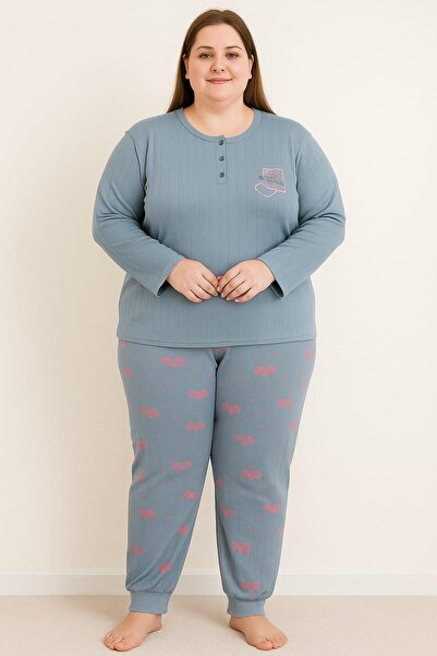 Pemilo Women's Plus Size 0242 Report Pajama Set Indigo