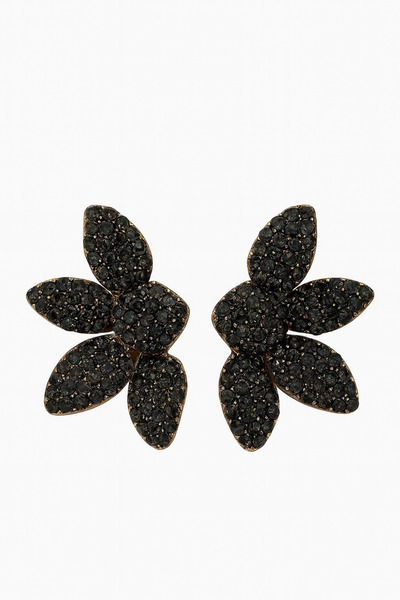 Vi store Çelik Siyah Taşlı Çiçek Küpe