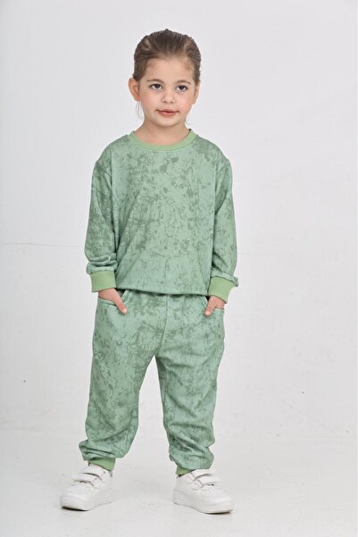 Patriko New Season Winter Inner Fleece Batik Pattern Purple-Green-Grey-Pink Colors Bottom Top Set for Girls and Boys