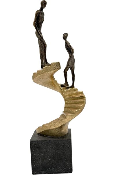 B&D Modern Abstract Spiral Staircase Sculpture, Bronze & Gold with Black Base